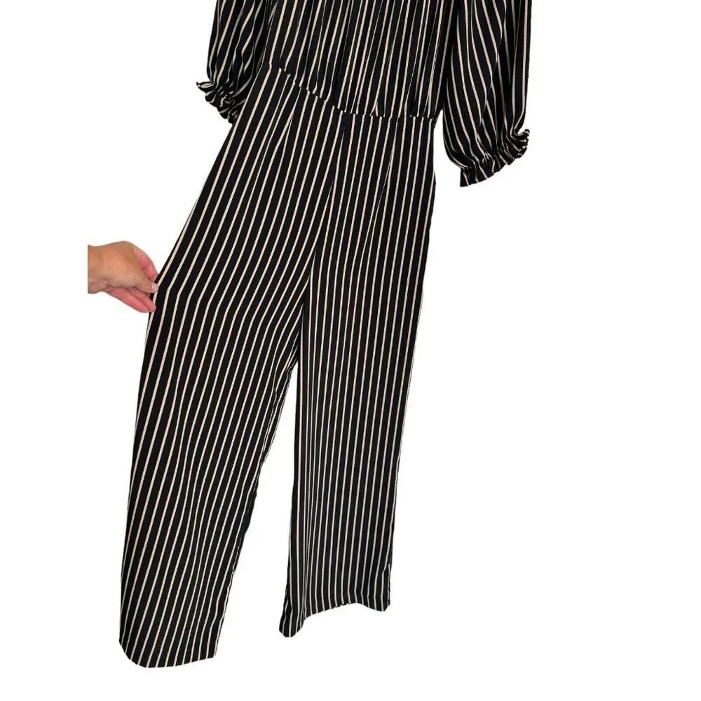 Olivaceous Small Jumpsuit Striped Short Sleeve Polyester Ruffle Neckline NWT